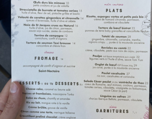 Restaurant menu